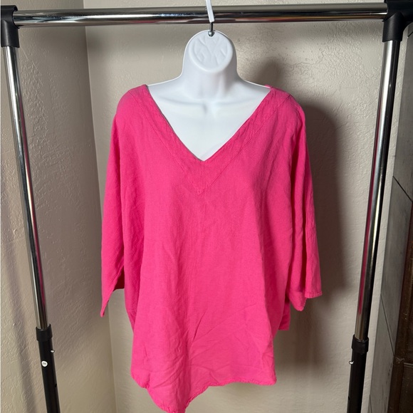 Oh My Gauze! Tops - Oh My Gauze V-Neck Gauze Hot Pink Boho Resort Wear Tunic Top Size XL